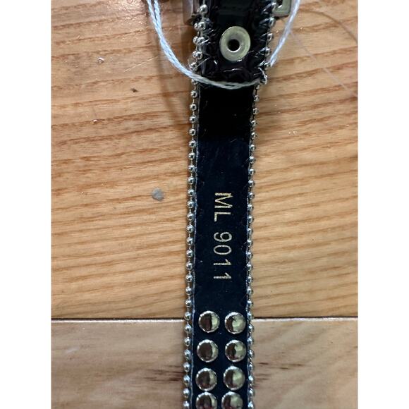 Skinny Black Patent Leather Belt with double row of Rhinestones Medium/Large NEW - Picture 6 of 7